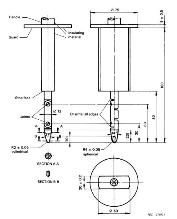 IEC 60529 IP2X finger probe B standard drawing 2