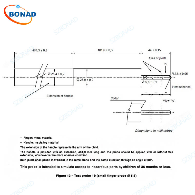 Test Probe 19 of EN 61032 Figure 13