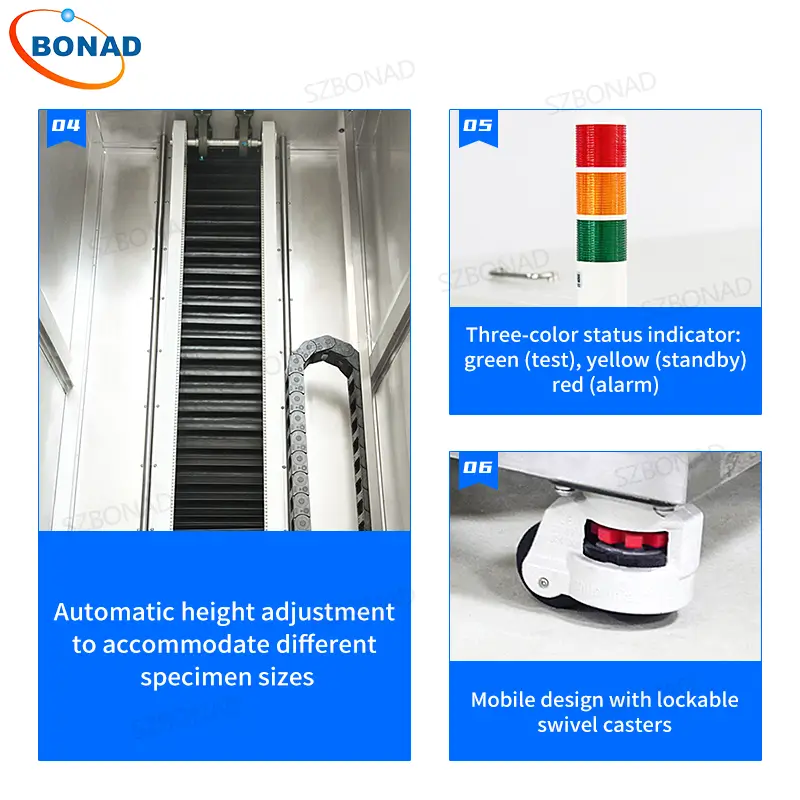 Detailed view of IPX9K waterproof test chamber structure and internal components