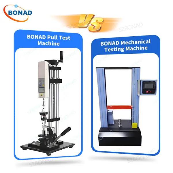 Comparison of universal tensile testing machine and button snap pull test machine used for mechanical and pull force testing
