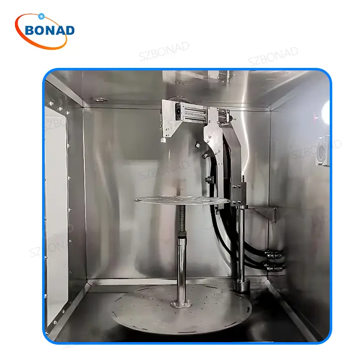 IPX9 and IPX9K high-pressure water spray nozzles used in integrated IPX5–IPX9K test chamber