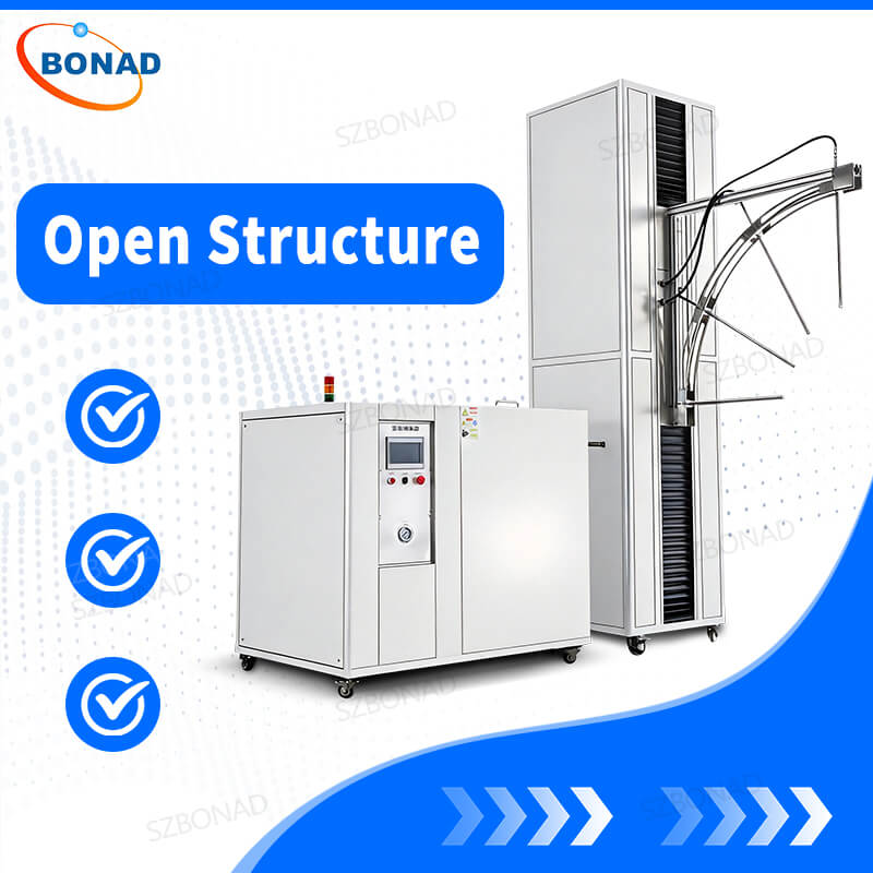 Open-type IPX9K waterproof test chamber with open structure for large and irregular test samples
