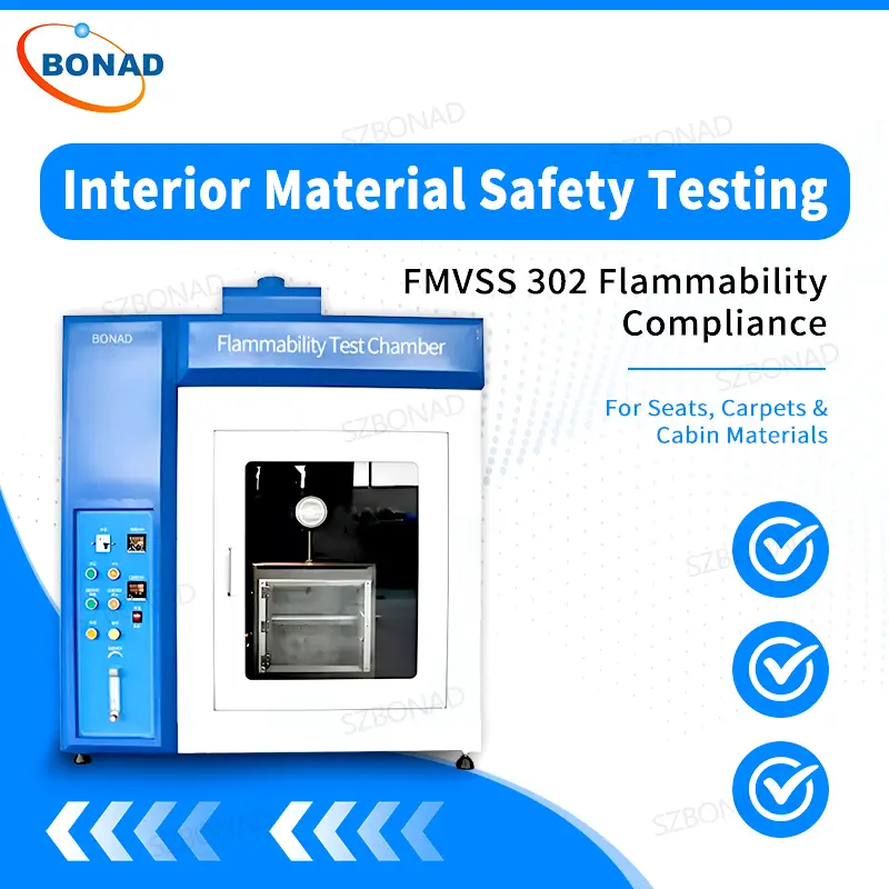 FMVSS 302 automotive interior flammability tester for seat foam carpets trim panels and EV cabin materials