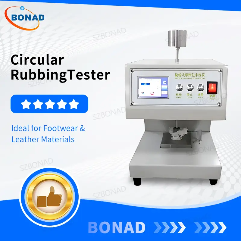 Circular rubbing colour fastness tester for footwear materials leather synthetic leather and coated textile surfaces