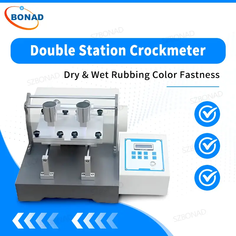 ISO 11640 double station electric crockmeter for dry and wet rubbing colour fastness testing of textiles and leather