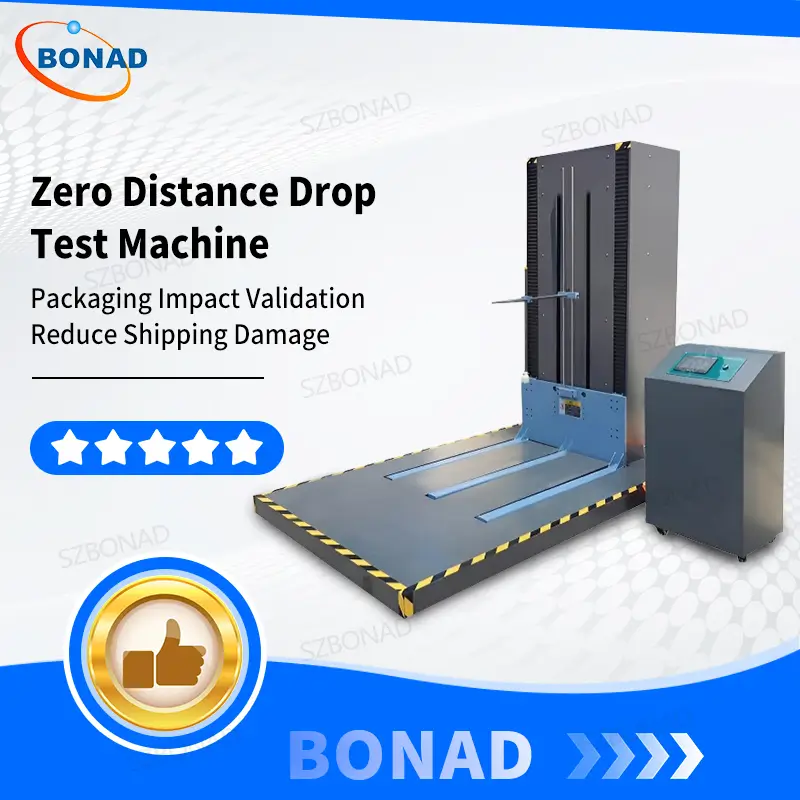 Zero distance drop test machine for packaging transportation impact testing