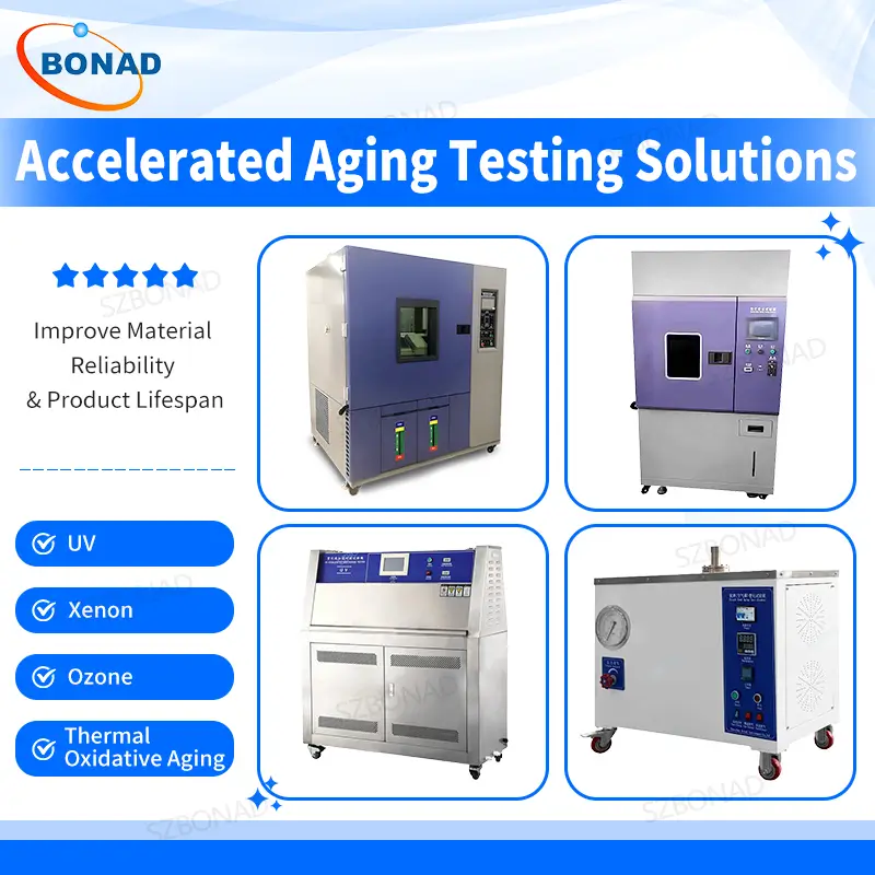 Accelerated aging testing solutions including UV, xenon, ozone and thermal aging test chambers for material durability evaluation