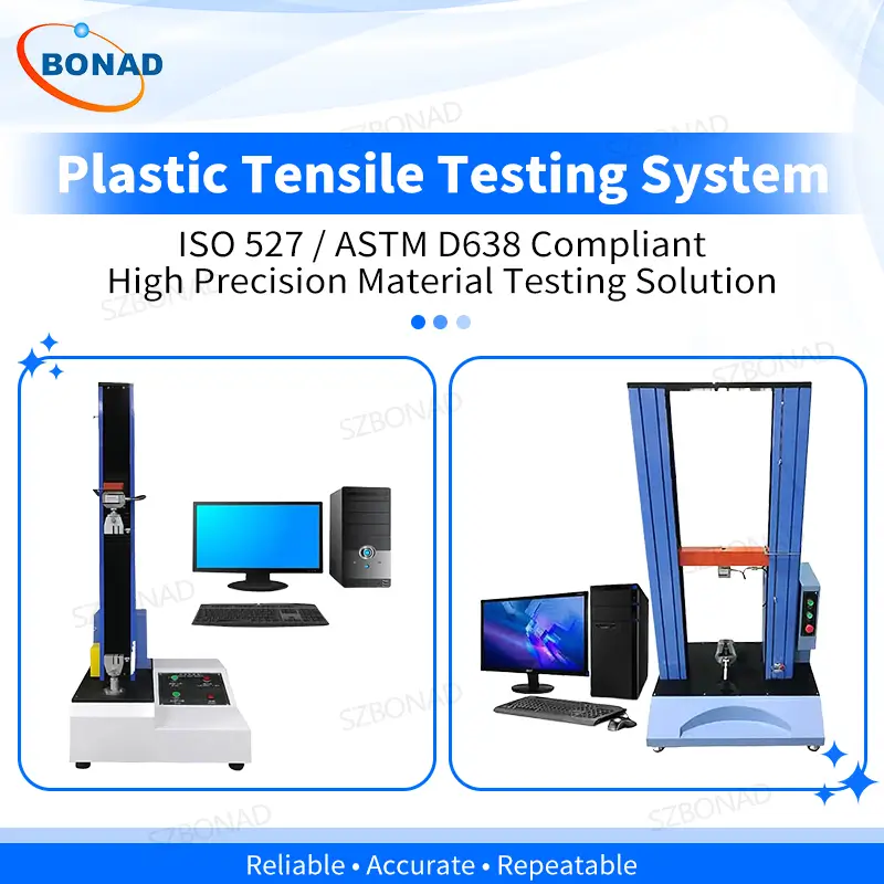 Computer controlled tensile testing machine for ISO 527 plastic tensile testing and material strength analysis