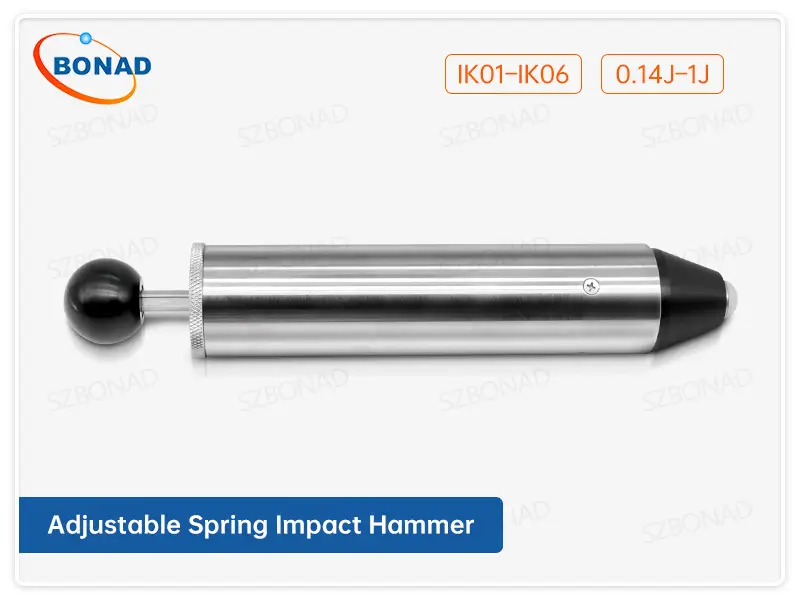 Adjustable spring impact hammer for IK01 to IK06 impact testing with 0.14J to 1J impact energy