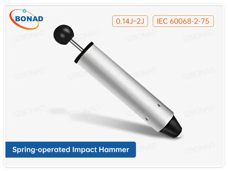 Spring-operated impact hammer for IEC 60068-2-75 mechanical impact testing with 0.14J to 2J impact energy